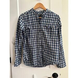 Filson Women’s Blue & White Plaid Banded-Collar Shirt Medium –‎ Heritage Checked